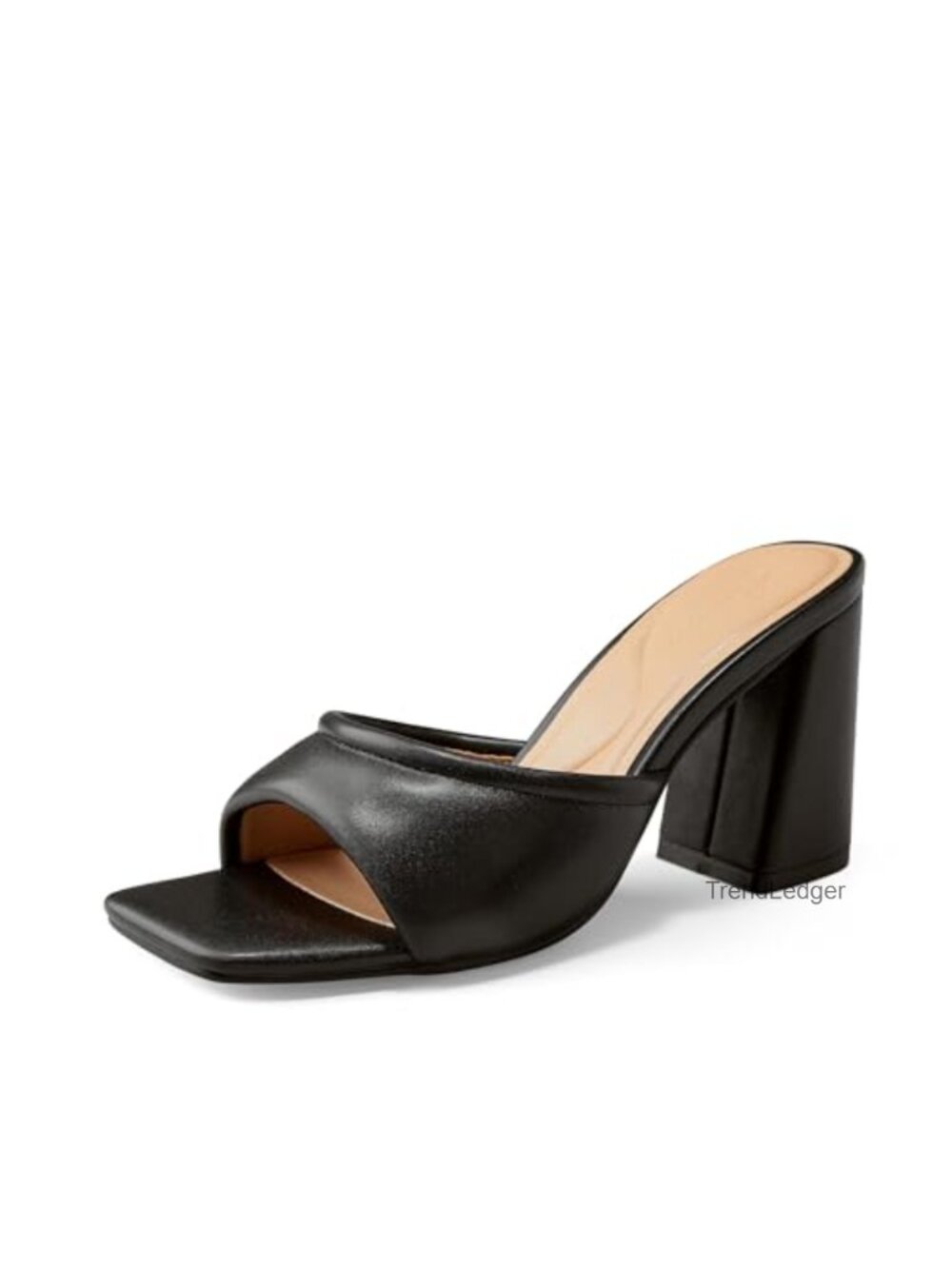 Block Heeled Mule Sandals Square Open Toe Slip On Summer Heels